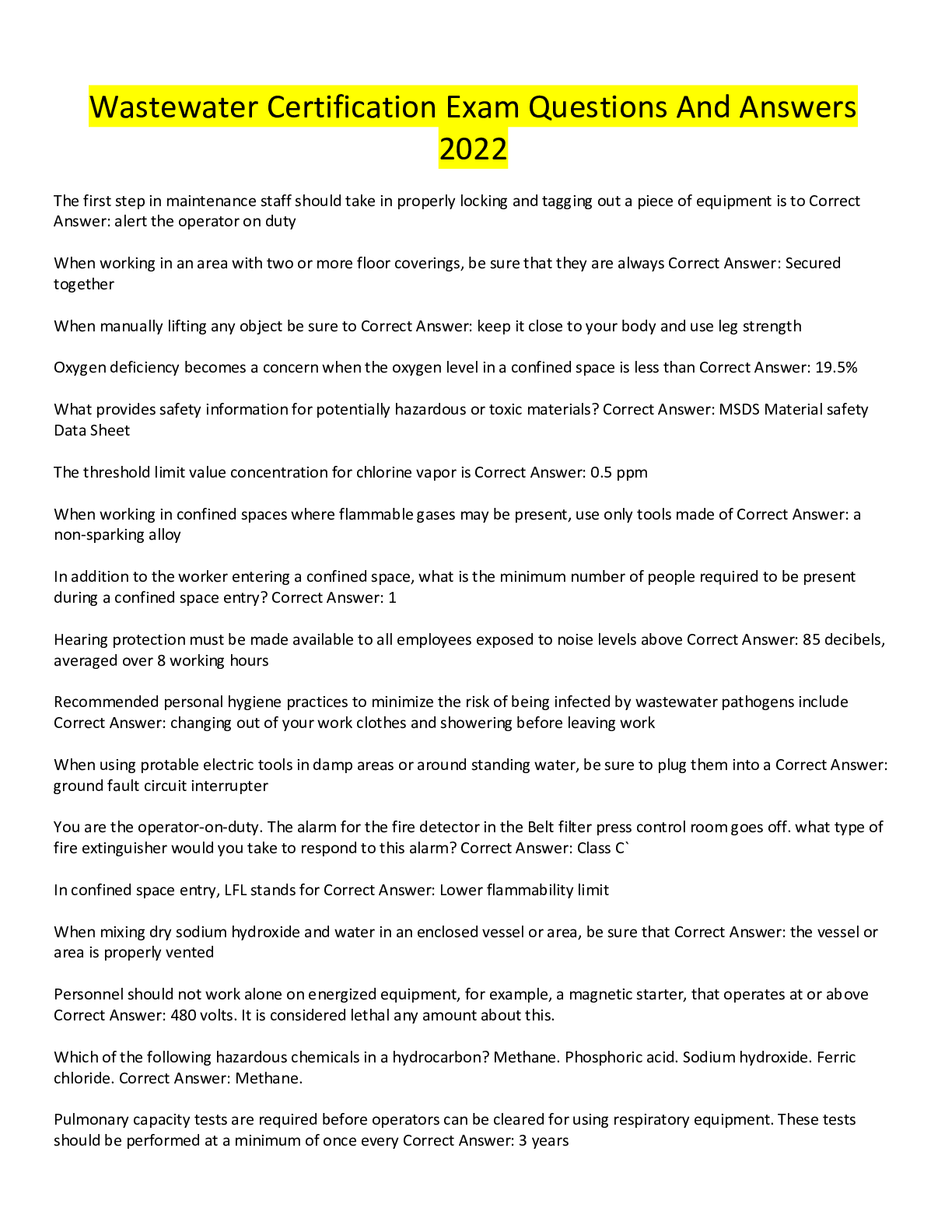 Preview image for Wastewater Certification Exam Questions And Answers 2022